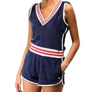 Champion Navy Blue Terry Cloth Romper/Swimsuit Cover up